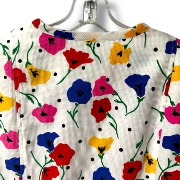 Vintage 80s CARELLE White Floral Button Up Dress Women’s Size Large Spring Retro - Picture 9 of 16